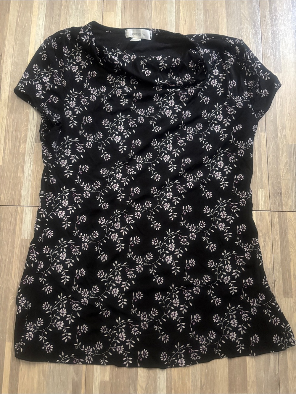 dressbarn Black Floral Short Sleeve Blouse